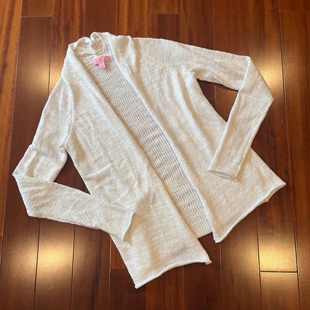 Lilly Pulitzer White Cardigan Sweater Open Front Knit Lightweight Long Sleeve XS